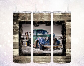 Farm Truck 20 oz Skinny Tumbler PNG ~ Mens Tumbler Gift ~ USA Tumbler Digital Wrap ~ Old Truck Tumbler ~ Digital Tumbler Wrap Sublimation