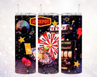 Casino Jackpot 20 oz Tumbler PNG ~ Casino Tumbler ~ Vegas Tumbler Digital Wrap ~ Gambling Tumbler PNG ~ 777 ~ Skinny Tumbler Sublimation PNG