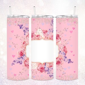 Custom Floral Photo 20 oz Skinny Tumbler Wrap PNG ~ Add Your Own Photo Text ~ Digital Sublimation Design ~ Tumbler Wrap ~ Straight Tumbler