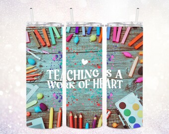 Teacher Appreciation 20 oz Skinny Tumbler PNG ~ Teacher Digital Sublimation Design ~ Teaching Tumbler Wrap ~ Thank You Teacher Tumbler PNG