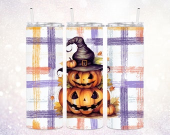 Halloween Pumpkins 20 oz Skinny Tumbler PNG ~ Pumpkin Season PNG ~ Pumpkin Tumbler ~ Witch Hat ~ Tumbler Wrap ~Jack O Lanterns ~ Sublimate
