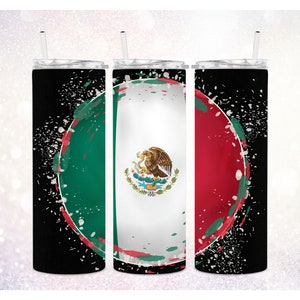 Mexico Flag 20 oz Tumbler PNG ~ Mexican Flag Tumbler Art ~ Distressed Flag ~ Spanish Tumbler PNG ~ Skinny Mexico Tumbler Sublimate Wrap PNG