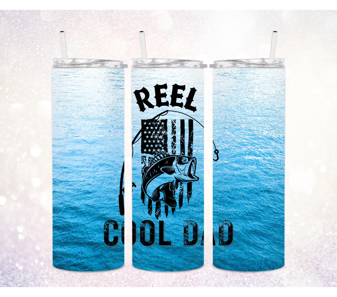 Reel Cool Dad 20 Oz Tumbler PNG ~ USA Flag Tumbler ~ Bass Fishing ...