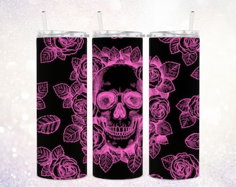 Gothic Tattoo Skull 20 oz Tumbler PNG ~ Skinny Halloween Tumbler ~ Gothic Tumbler PNG ~ Halloween Tumbler Wrap Waterslide ~ Skull Sublimate