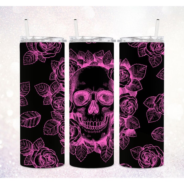 Gothic Tattoo Skull 20 oz Tumbler PNG ~ Skinny Halloween Tumbler ~ Gothic Tumbler PNG ~ Halloween Tumbler Wrap Waterslide ~ Skull Sublimate