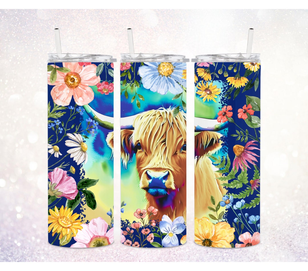 Highland Cow 20 Oz Skinny Tumbler PNG ~ Digital Sublimation Design ...
