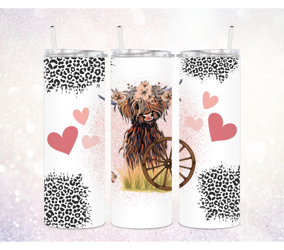 Highland Cow and Heart Skinny 20 Oz Tumbler PNG ~ Digital Sublimation ...
