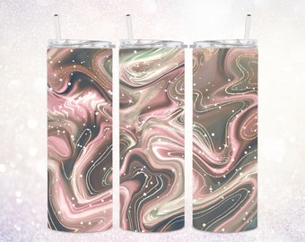 Pink Agate 20 oz Tumbler PNG ~ Pink and Gold Tumbler PNG ~ Agate Tumbler Image Clip Art ~ Gold Sparkles ~ Skinny Tumbler Sublimate Wrap PNG