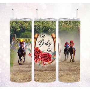 Kentucky Derby 20 oz Skinny Tumbler PNG ~ Kentucky Derby PNG ~ Go Baby Go ~ Roses Tumbler Wrap ~ Run for the Roses PNG ~ Tumbler Sublimation