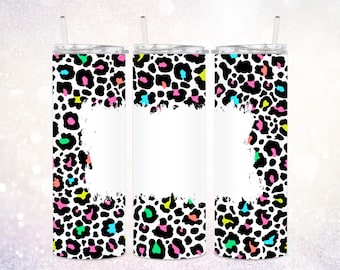 Leopard Print Custom 20 oz Skinny Tumbler Wrap PNG ~ Add Your Own Photo or Text ~ Multi Colored Leopard Sublimation ~ Cheetah Tumbler Wrap