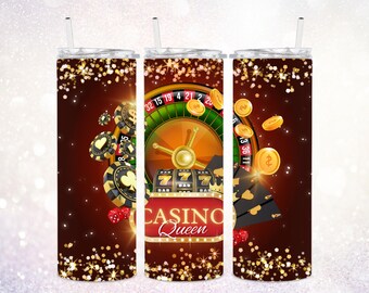 Casino 20 oz Tumbler PNG ~ Casino Queen Tumbler ~ Vegas Tumbler Digital Wrap ~ Gambling Tumbler PNG ~ Cards Skinny Tumbler Sublimation PNG