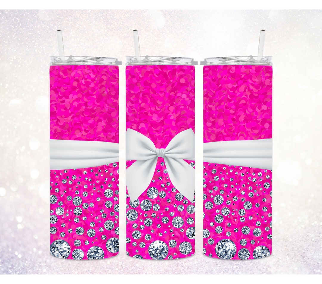 Hot Pink Luxury 20 Oz Tumbler PNG Diamonds Tumbler PNG Skinny Tumbler