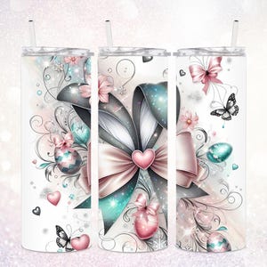 Easter Coquette Bow 20 oz Tumbler PNG ~ Cute Easter Bunny Tumbler PNG ~ Skinny Tumbler Wrap ~ Girl Easter Tumbler PNG ~ Easter Bunny Ears