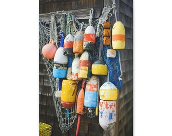 Colorful Lobster Buoy Gallery Print, Nautical Implements Wall Decor, Coastal Wall Art, Fishing Wall Hanging, Stretched Canvas Digital Print
