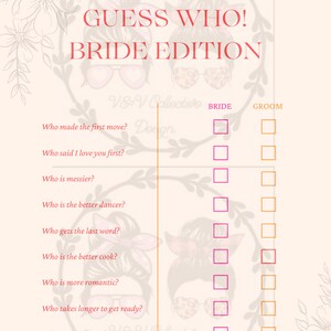 Guess Who Bride Groom Game Bridal Shower Game Bride or Groom Printable ...