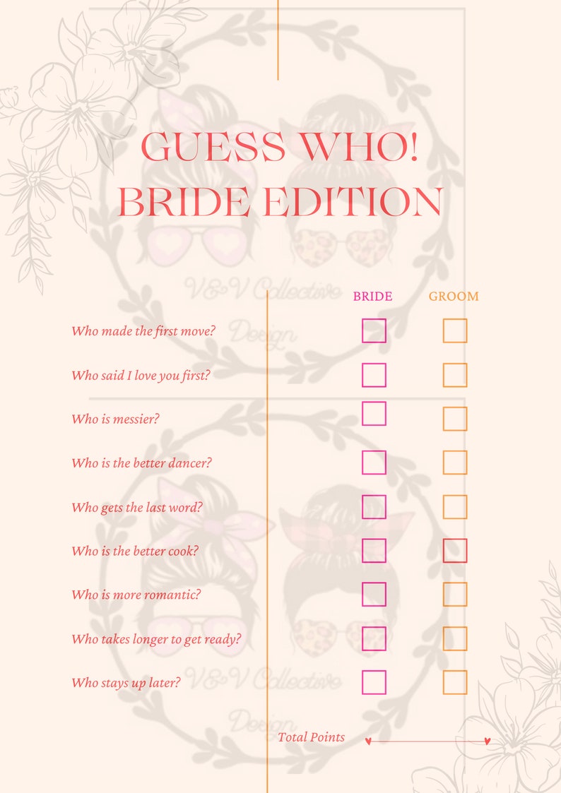 Guess Who Bride Groom Game Bridal Shower Game Bride or Groom Printable ...