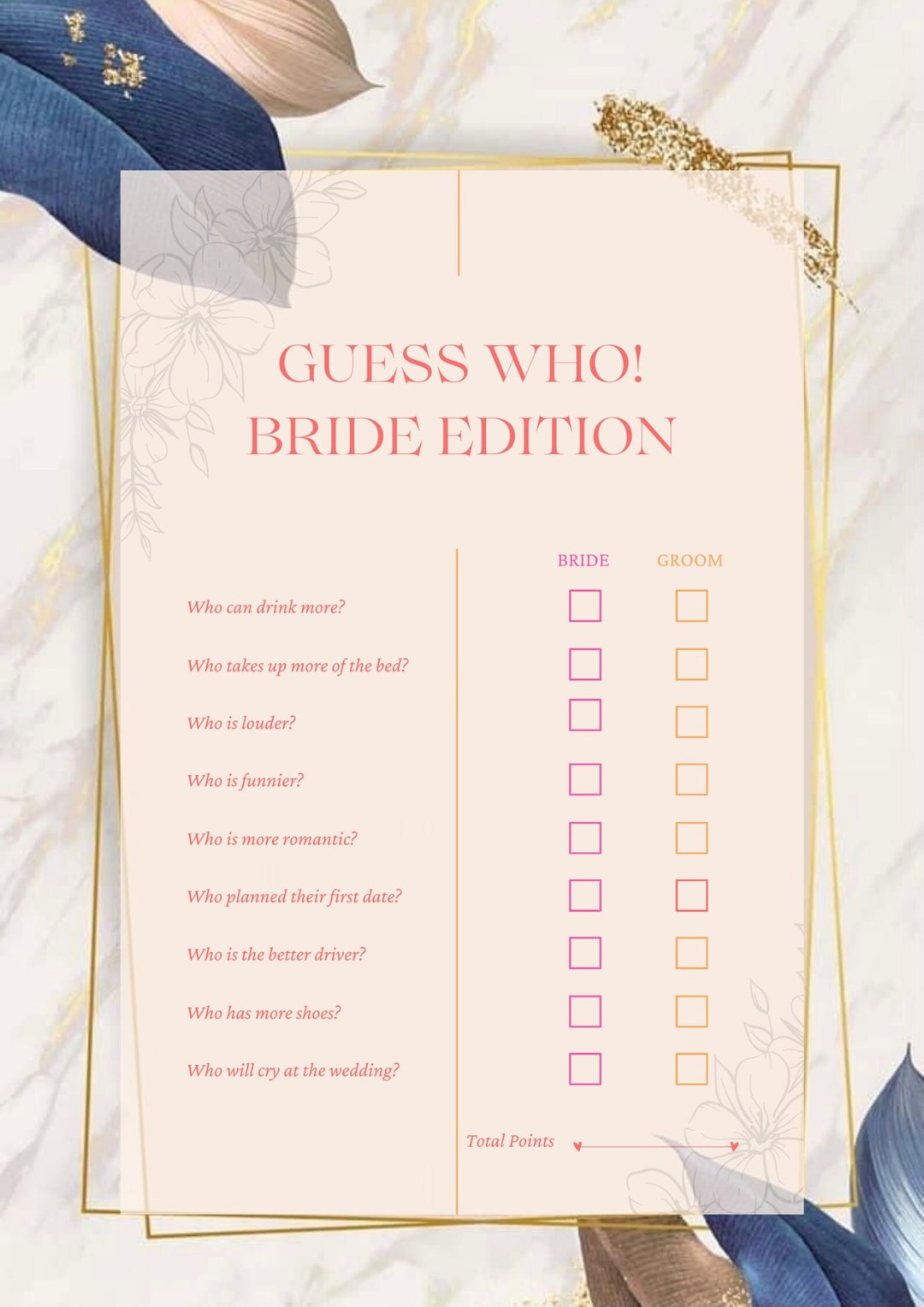 Guess Who Bride Groom Game Bridal Shower Game Bride or Groom Printable Game Who Knows the Couple