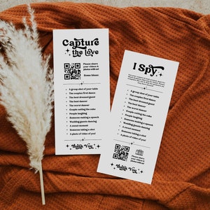 Erobere die Liebe Foto Schnitzerei Jagd, Hochzeitsspiel Karte, Ich Spioniere Hochzeitsspiel, Hochzeitsfoto QR Code Zeichen, Retro Hochzeitsschild, Hochzeitskarte