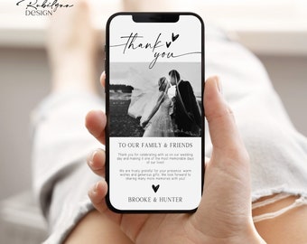 Modello elettronico di ringraziamento per matrimonio, nota di ringraziamento con foto, biglietto di ringraziamento per matrimonio, testo del biglietto di ringraziamento, modello digitale di ringraziamento per matrimonio