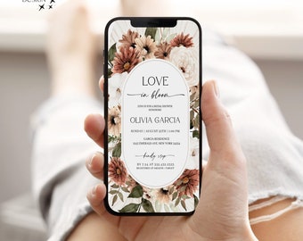 Wildflower Bridal Shower Evite Template, Boho Electronic Bridal Shower Text Message Invitation, Floral Bridal Shower Invitation, TF