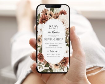 Baby Shower Evite, Wildflower Baby Shower Electronic Invite, Girl Wildflower Baby Shower Digital Invitation, Floral Evite Template, TF