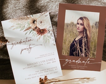 Pampas Grass Graduation Invitation: Boho Photo Template CC