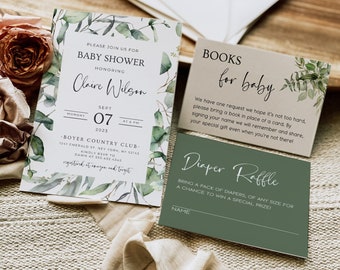 Greenery Baby Shower Invitation Set, Eucalyptus Baby Shower Invite, Minimalist Baby Shower Invitation, Baby Shower Invite