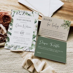 Greenery Baby Shower Invitation Set, Eucalyptus Baby Shower Invite, Minimalist Baby Shower Invitation, Baby Shower Invite