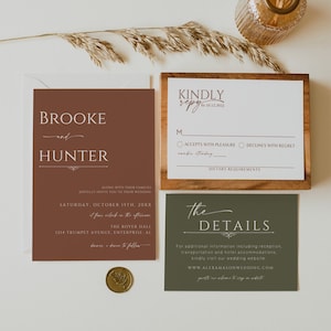 Minimalist Terracotta Wedding Invitation Template, Modern Rust Wedding Invite, Boho Burnt Orange Wedding Invitation, Wedding Invitation, T2