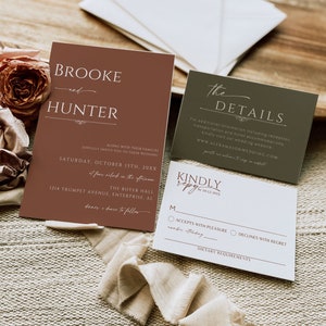 Minimalist Wedding Invitation Template | Editable Terracotta Wedding Invite | Modern Burnt Orange Wedding Invite | Photo Wedding Invite | T2