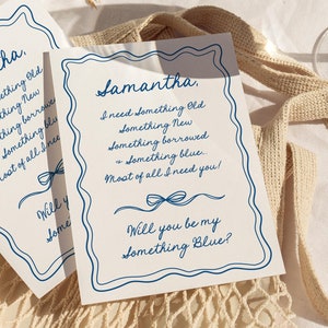 Bridesmaid Proposal Card Template, Something Blue Crew Hand Drawn Doodle, Whimsical Illustrated Wavy Border Will You Be My Something Blue SB