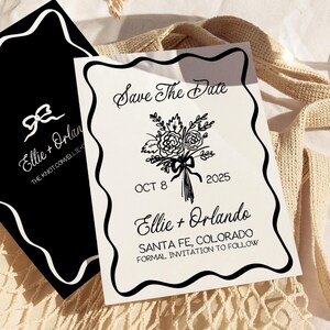Hand Drawn Save The Date Card, Handwritten Wavy Border Engagement Invite Template, DIY Editable Whimsical Doodle Printable Invites