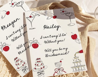 Bridesmaid Proposal Card, Colorful Hand Drawn Bridesmaid Proposal Card, Will You Be My Bridesmaid, Cherry Maid of Honor Card Template, PR