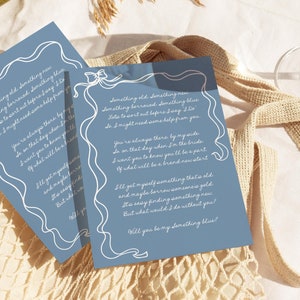 Will You Be My Something Blue Bridesmaid Proposal Card Template, Something Blue Crew Hand Drawn Doodle, Whimsical Illustrated Bow Border SB