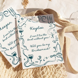 Bridesmaid Proposal Card Template, Hand Drawn Doodle Will You Be My Bridesmaid, Whimsical Wriggly Illustrated Modern Retro Maid of Honor PR