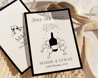 Champagne Tower Save The Date Invitation: Hand-Drawn Printable (DIY Editable)