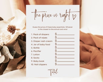 The Price is Right Baby Shower Game | Boho Baby Shower Game | Gender Neutral Shower Game | Fall Baby Shower Game | Editable Template