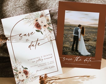 Fall Terracotta Photo Save the Date Template | Minimalist Save the Date Template | Burnt Orange Save the Date | Boho Arch Save the Date | T7