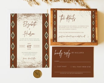 Aztec Western Wedding Invitation Suite, Southwestern Wedding Invitation, Ranch Wedding Invitation, Rustic Western Wedding Invitation, RW