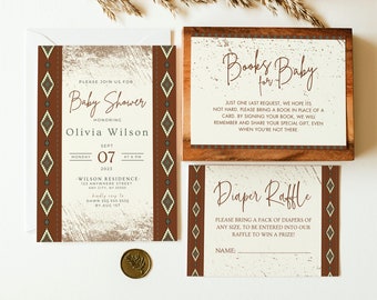 Aztec Western Baby Shower Invitation, Terracotta Aztec Invitations, Rustic Western Co-Ed Invites, Boho Couple's Invite, Bohemian Baby, RW