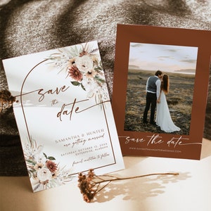 Fall Terracotta Photo Save the Date Template | Minimalist Save the Date Template | Burnt Orange Save the Date | Boho Arch Save the Date | T7