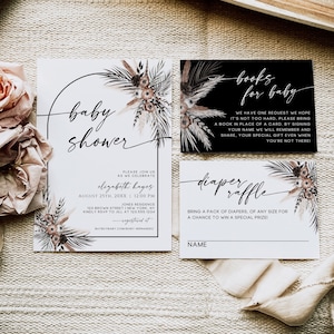 Boho Foto-Babyparty, Pampasgras-Dusche, minimalistische Babyparty, rustikale Babyparty-Einladungsvorlage, Terrakotta-Herbsteinladungs-Set, BF