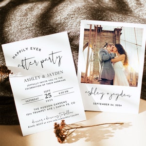 Modern Minimalist Wedding Invitation Template, DIY Editable Photo Reception Invite, Printable Happily Ever After Party Invites, Edgy Font EF