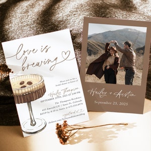 Love Is Brewing Espresso Martini Bridal Shower Invitation Template, Printable Brunch Invite, DIY Editable Coffee Wedding Shower Invites EM