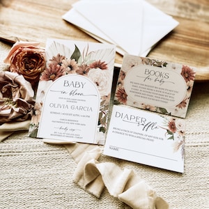 Wildflower Baby Shower Invitation Template Suite, DIY Editable Photo Invite, Printable Terracotta Fall Flower Baby In Bloom Invites, TF