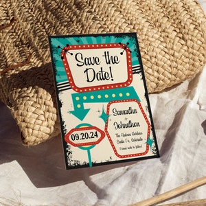 Retro Save The Date Invitation Template 1950&#39;s Themed Party Invite DIY Editable Sock Hop Diner, Printable Fifties Engagement Event Invites