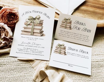 Storybook Baby Shower Template Bundle, Book Themed Baby Shower, A New Chapter Is About To Begin, Green Bow Baby Shower, Editable Template SB