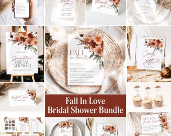 Fall in Love Bridal Shower Bundle, Fall Floral Bridal Shower Invitation, Editable Game Bundle, Printable Rustic Bridal Shower Games, J8