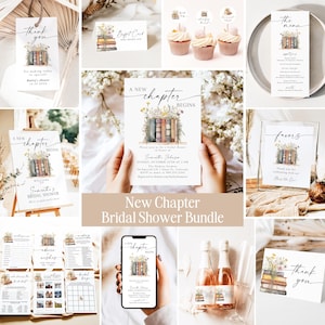 New Chapter Begins Bridal Shower Bundle Templates Editable Her Next Chapter Wedding Shower Package Wildflower Library Book Shower Games NC