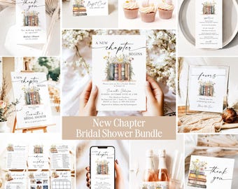 New Chapter Begins Bridal Shower Bundle Templates Editable Her Next Chapter Wedding Shower Package Wildflower Library Book Shower Games NC